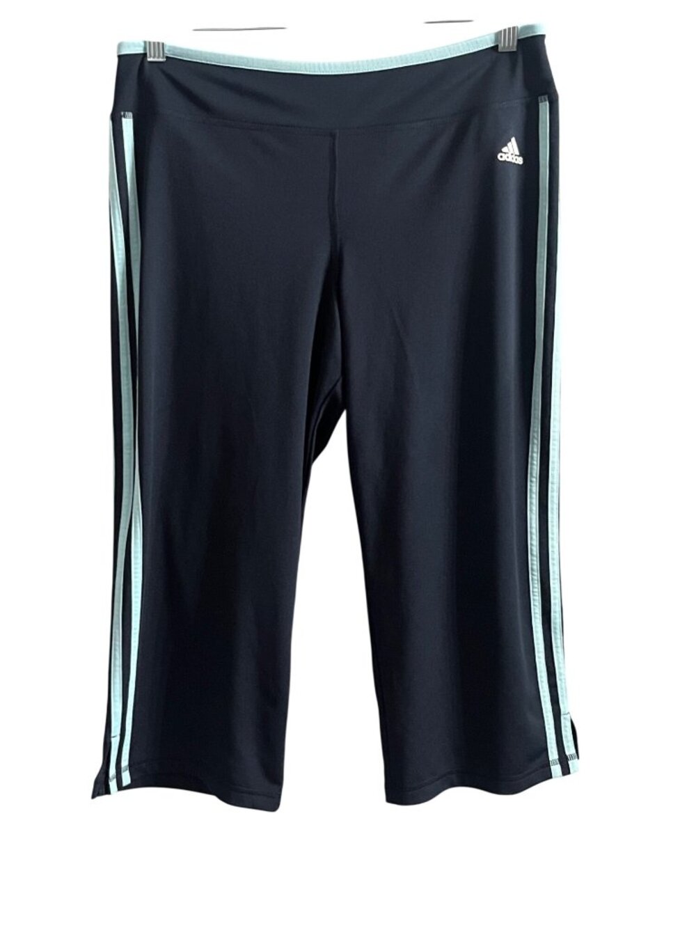 Adidas Navy Blue Capri Light Blue 3-Stripes Athletic Cropped Pants Womens Size L
